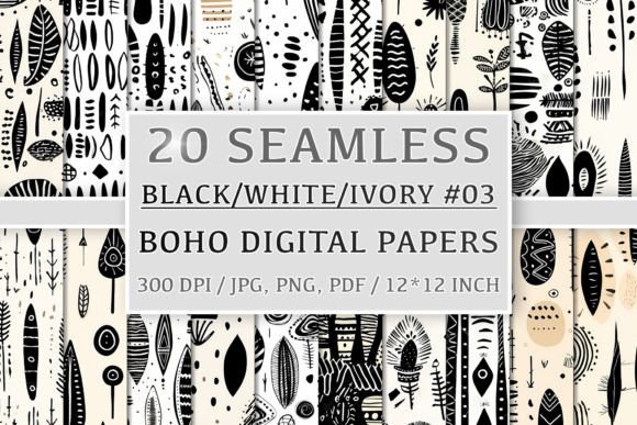 Download 20 Seamless Black White Ivory Boho Set 3 - Ivory Collection