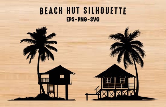Download Beach Hut Palm Tree Black Silhouettes - Black silhouettes Collection