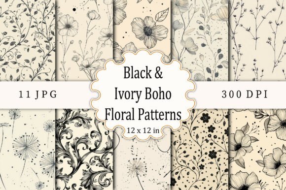 Download Black &amp; Ivory Boho Floral Patterns - Ivory Collection