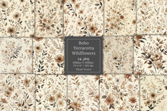 Download Boho Ivory and Brown Wildflowers Pattern - Ivory Collection