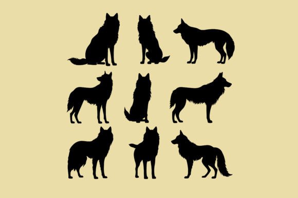 Download Wolfs Black Silhouettes Vector - Black silhouettes Collection