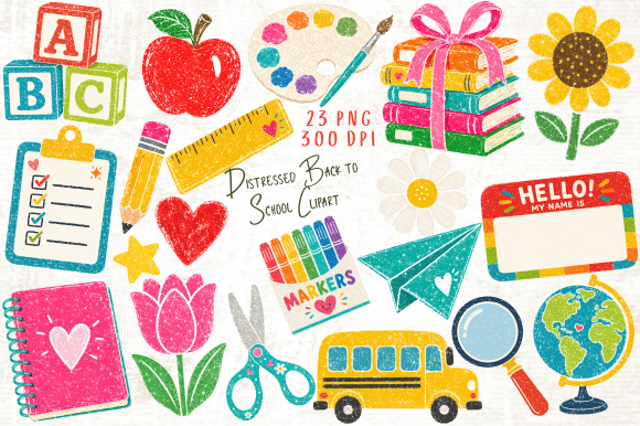 Download Distressed Back to School Clipart PNG - Distressed Collection