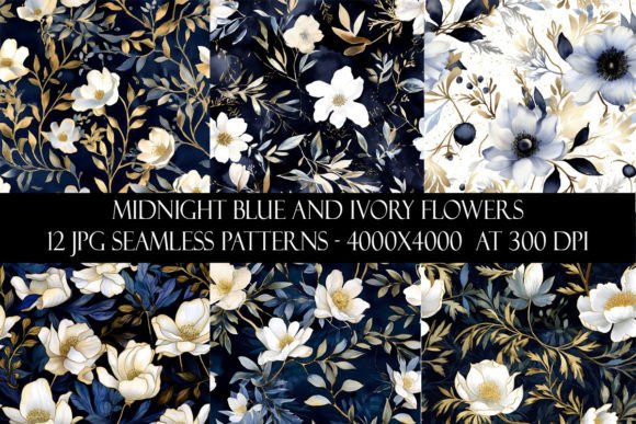 Download Midnight Blue and Ivory Flower Patterns - Ivory Collection