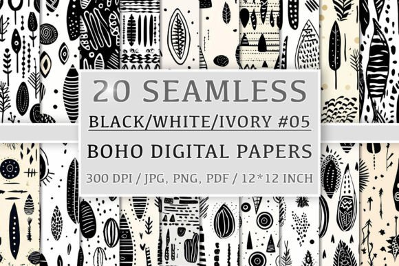 Download 20 Seamless Black White Ivory Boho Set 5 - Ivory Collection