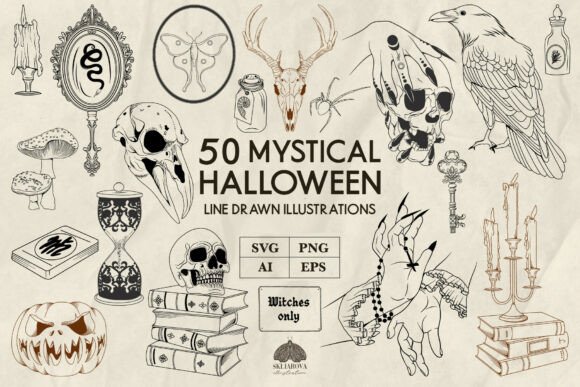 Download Mystical Halloween Line Art Svg Png - Mystical Collection