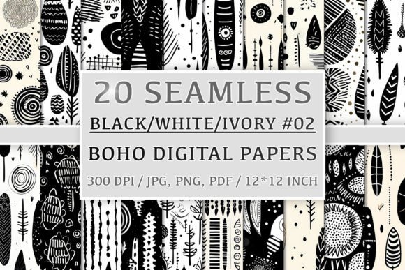 Download 20 Seamless Black White Ivory Boho Set 2 - Ivory Collection