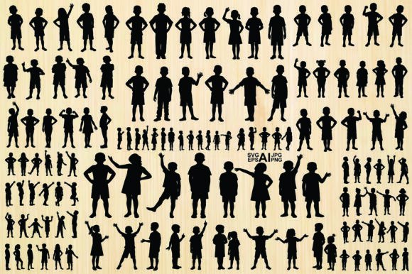 Download Kids Black Silhouettes in Different Pose - Black silhouettes Collection