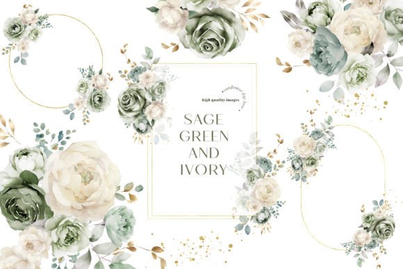 Download Sage Green &amp; Ivory Flowers Clipart - Ivory Collection