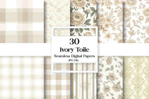 Download Ivory Toile Digital Paper Pack, Vintage - Ivory Collection